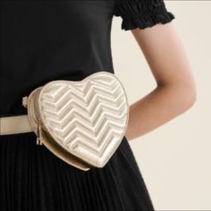 Maje Quilted Gold Leather Heart Belt Chain Bag